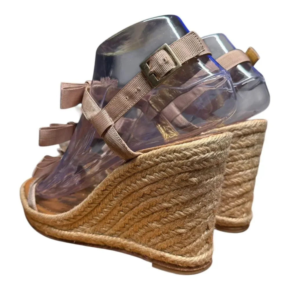 KATE SPADE Women's 7 Pearl Grosgrain Ribbon Espadrille Wedge Sandals Bow Spain